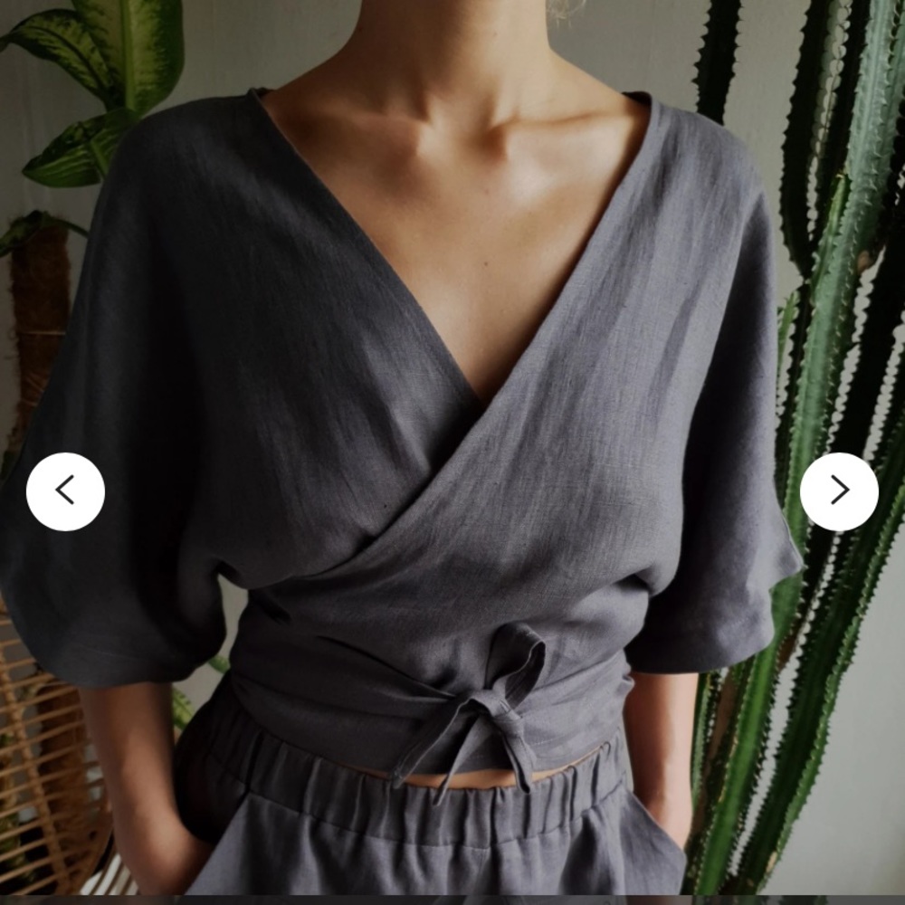 Wrap Front V-Neck Top in Charcoal Gray